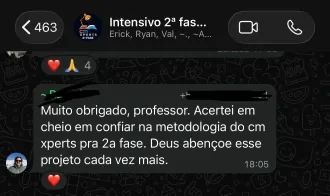 Print de mensagem de aluno no grupo do CM Xperts (4 de 5)
